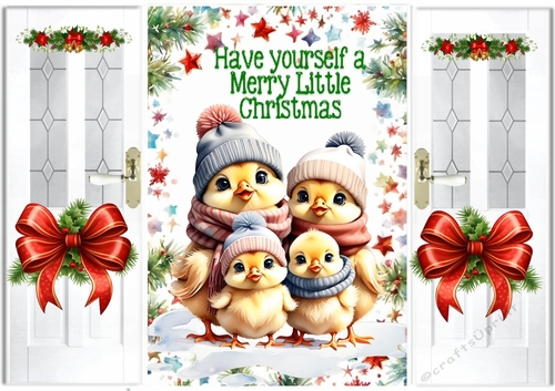 Lovely Christmas Gate Fold Card With Little Chicks Red Bows (THREE)