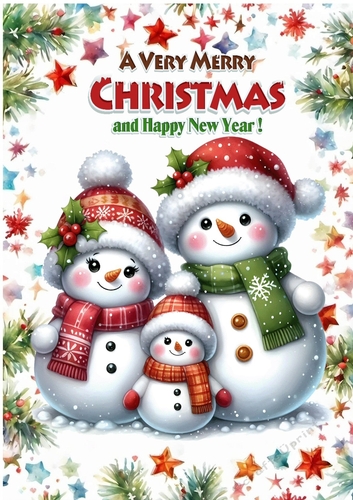 Lovely Christmas Snowmen In Festive Frame A4