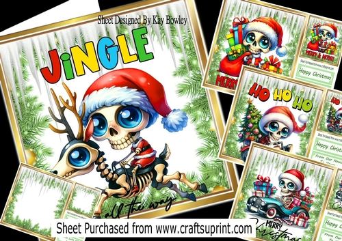 4 Christmas Gothic Santas With Holly & Icicles 8x8 Card Fronts Mini Kit