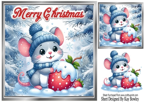 Cute Christmas Mouse In Blue Woodland 8x8 (ONE)