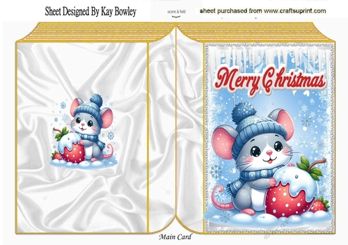 Cute Christmas Mouse In Blue Woodland Folded Book