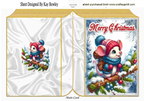 Cute Christmas Mouse In Blue Woodland Folded Book (TWO)