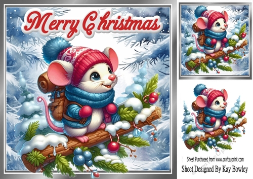 Cute Christmas Mouse In Blue Woodland 8x8 (TWO)