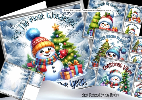4 Jolly Snowmen in Blue Woodland 8x8 Card Mini Kit