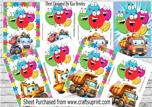 4 Lovely A5 Toon Face Trucks With Balloons Card Fronts Mini Kit