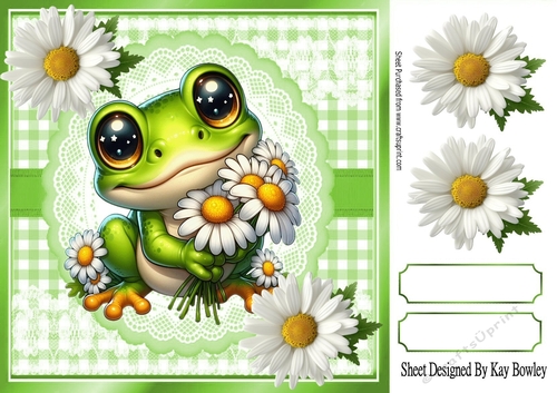 Cute Frog With Daisies Card Front Green Gingham 8X8 Frame (THREE)