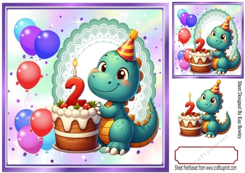 Cute Birthday Dragon With Balloons & Cake 8x8 (AGED TWO)