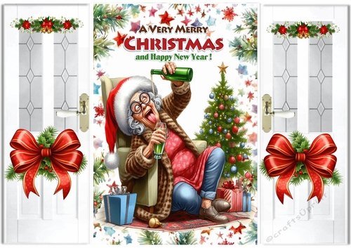 Granny Celebrating Christmas Having One or Two, Gate Fold (THREE)