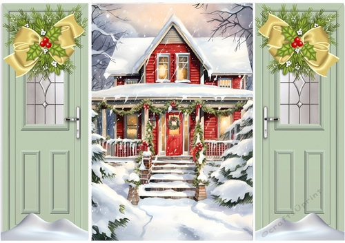 Pretty Snowscene With House Christmas Green Gate Fold (ONE)