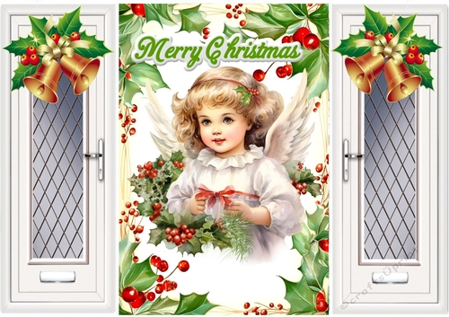 Pretty Christmas Vintage Angel With Holly & Bells Gate Fold (TWO)