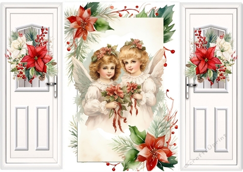 Pretty Christmas Vintage Angels With Red Poinsettias Gate Fold (THREE)