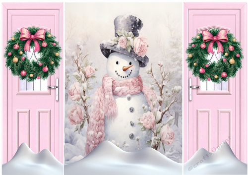 Pink Gate Fold, With Wreaths With Cute Snowman One