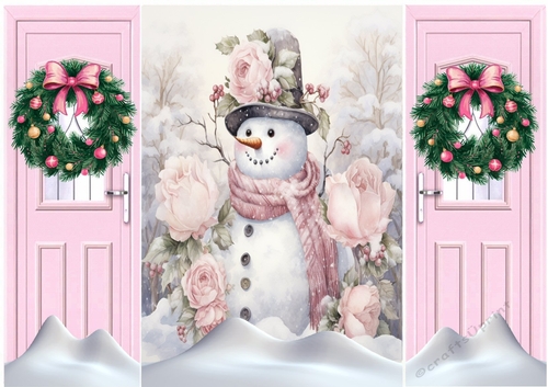 Pink Gate Fold, With Wreaths With Cute Snowman Two