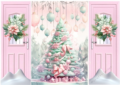 Pink Gate Fold, With Flowers With Christmas Tree