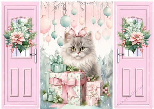 Pink Gate Fold With Flowers With Cute Little Kitten