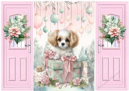 Pink Gate Fold With Flowers With Cute Little Puppy