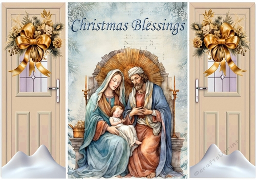 Beige Gate Fold With Gold Flowers With A Nativity