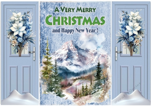 Pretty Christmas Woodland Snow Scene, Blue Gate Fold (ONE)