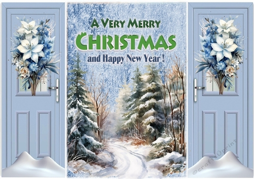 Pretty Christmas Woodland Snow Scene, Blue Gate Fold (TWO)