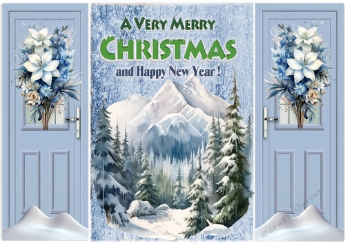 Pretty Christmas Woodland Snow Scene, Blue Gate Fold (THREE)