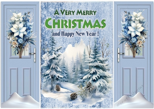 Pretty Christmas Woodland Snow Scene, Blue Gate Fold (FOUR)
