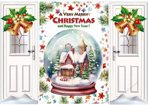 Pretty Christmas Snow Globe, White Gate Fold With Bells (TWO)