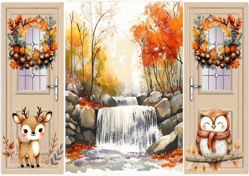 Autumn With Waterfall  & Animals Gate Fold (FOUR)