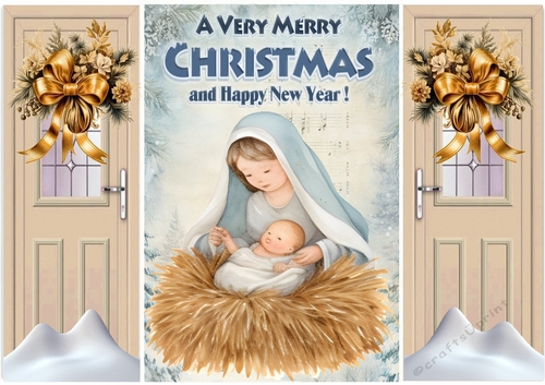 Beige Gate Fold With Gold Flowers With Mary & Jesus