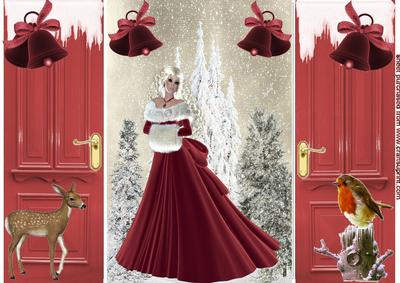 Pretty Lady in Red Velvet Dress in Snow Scene, Gatefold