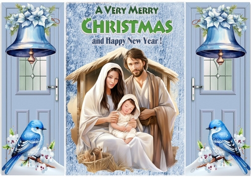 Nativity WIth Baby Jesus/ Blue Birds & Pretty Blue Bells Gate fold