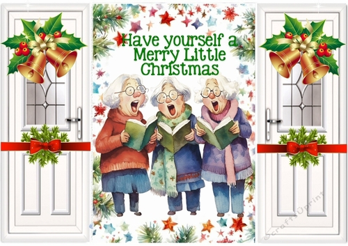 Carol Singing Grannies With Bells/Bows Gatefold
