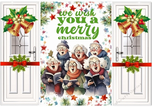 Carol Singers We Wish You With Bells/Bows Gatefold Green