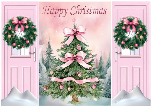 Pretty Pink Christmas Tree With Bow Wreath Gatefold (TWO)