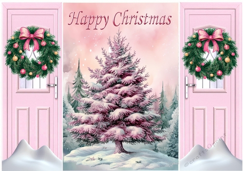 Pretty Pink Christmas Tree With Bow Wreath Gatefold (FIVE)