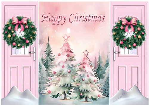 Pretty Pink Christmas Trees With Bow Wreath Gatefold (SIX)