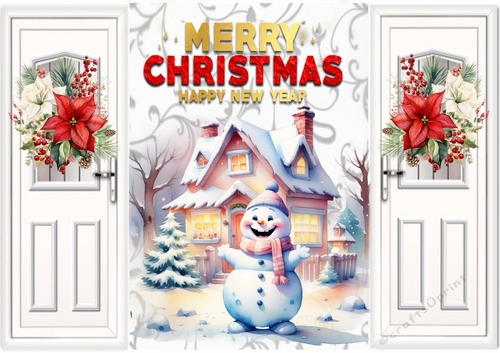 Funny Snowman With White Gatefold Poinsettias (TWO)
