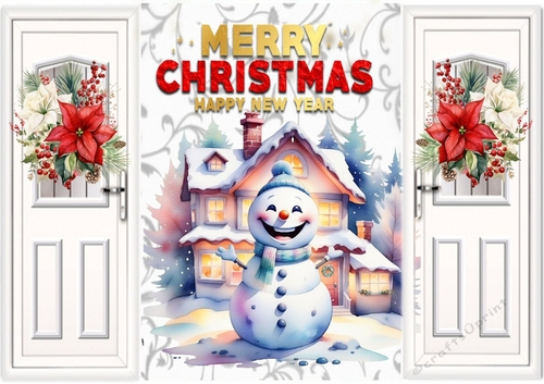 Funny Snowman With White Gatefold Poinsettias (THREE)