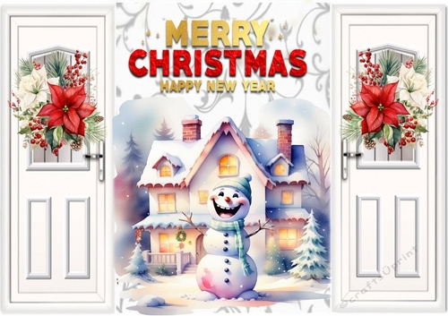 Funny Snowman With White Gatefold Poinsettias (FOUR)