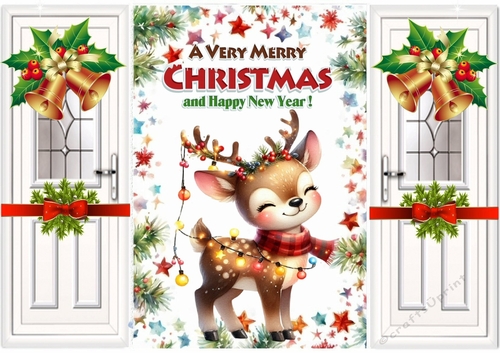 Cute Deer With Fairy Lights White Gatefold With Bells (ONE)
