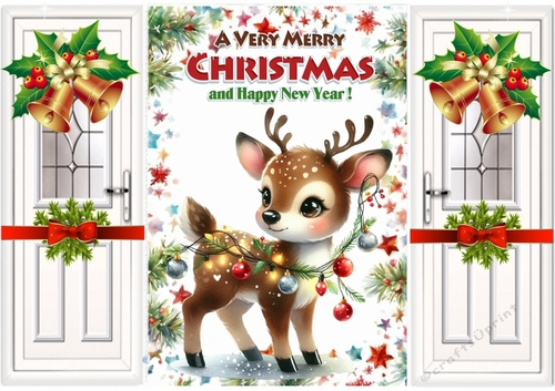 Cute Deer With Fairy Lights White Gatefold With Bells (TWO)