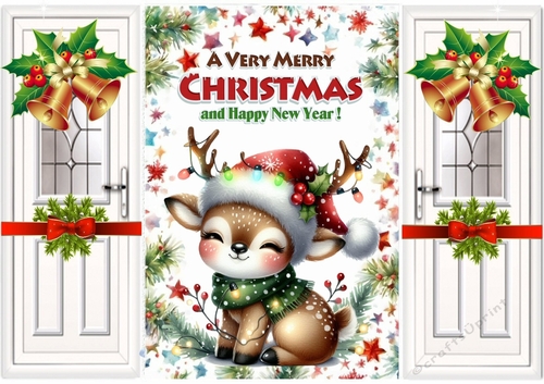 Cute Deer With Fairy Lights White Gatefold With Bells (THREE)