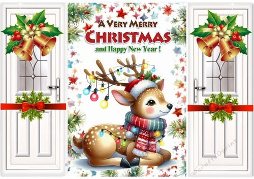 Cute Deer With Fairy Lights White Gatefold With Bells (FOUR)