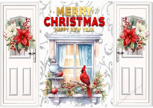 Gate fold With Poinsettias, Window With Cardinals (TWO)