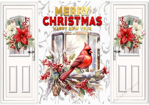 Gate Fold With Poinsettias, Window With Cardinals (THREE)