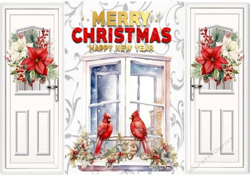 Gate fold With Poinsettias, Window With Cardinals (FOUR)