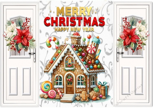 Gate fold With Poinsettias, Gingerbread House (ONE)