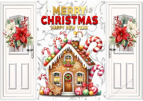 Gate fold With Poinsettias, Gingerbread House (TWO)