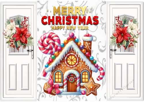 Gate fold With Poinsettias, Gingerbread House (THREE)
