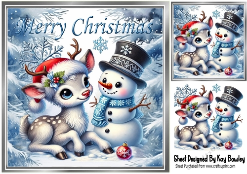 Cute Deer & Snowman 8x8 Card Front