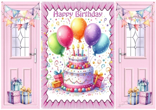 Birthday Cake With Balloons Pink Gatefold (TWO)